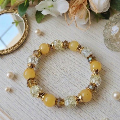 Bracelet perles en verre jaune