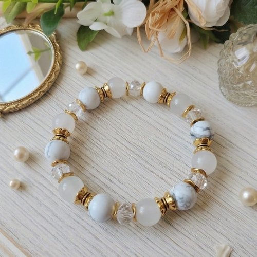 Bracelet perles en verre blanche