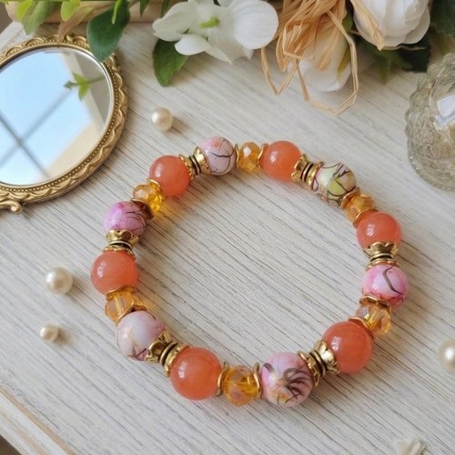 Bracelet perles en verre orange