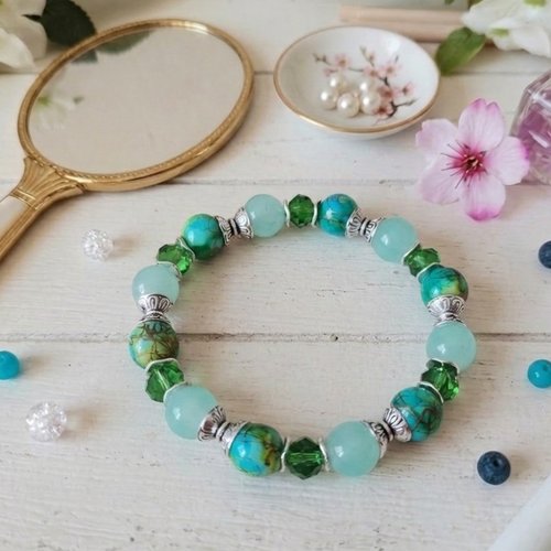 Bracelet perles en verre verte