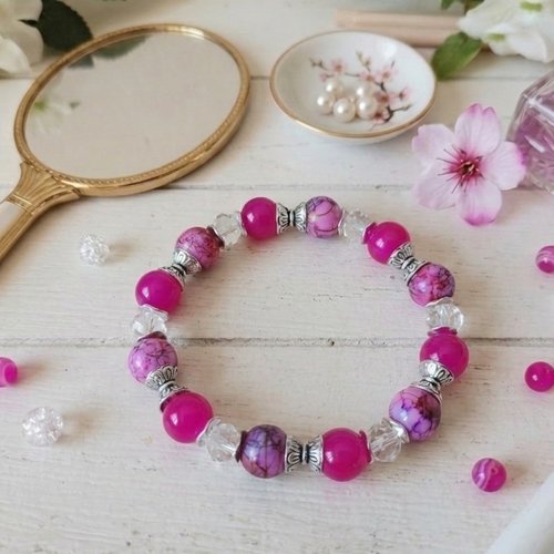 Bracelet perles en verre fuchsia