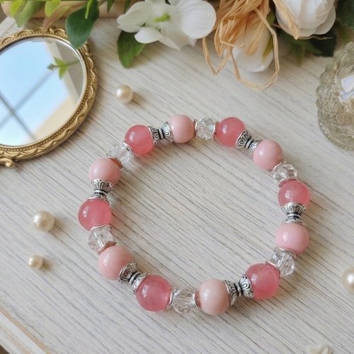Bracelet perles en verre saumon