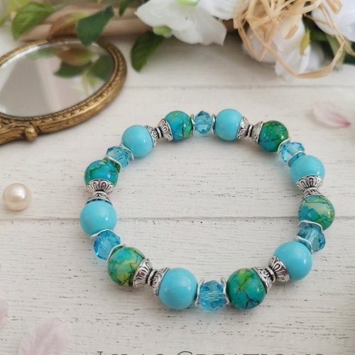 Bracelet perles en verre bleu