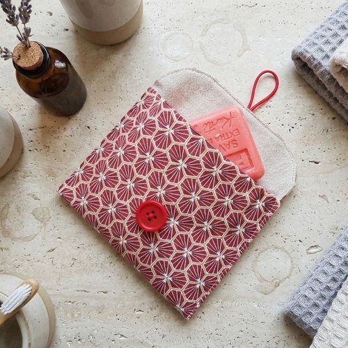 Pochette à savon tissus coton imprimé et enduit beige
