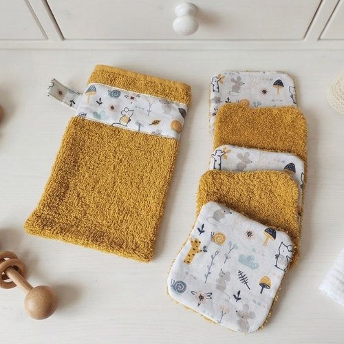 Box naissance gant et lingettes tissu coton et éponge
