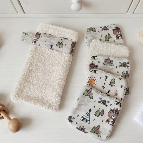 Box naissance gant et lingettes tissu coton et éponge