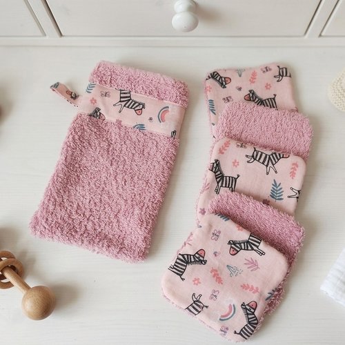Box naissance gant et lingettes tissu coton et éponge