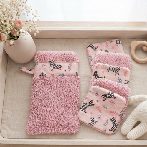 Box naissance gant et lingettes tissu coton et éponge