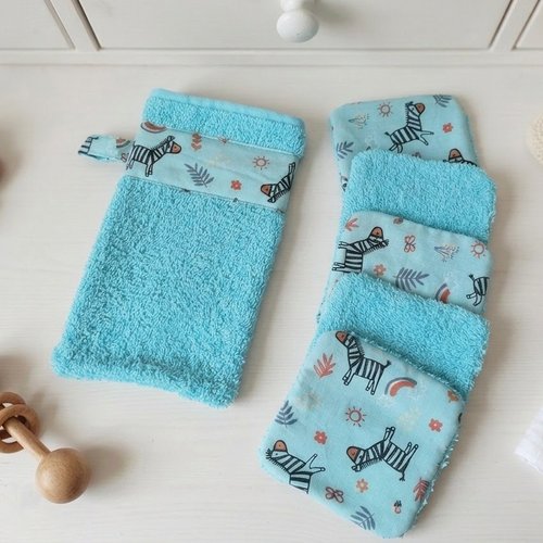 Box naissance gant et lingettes tissu coton et éponge