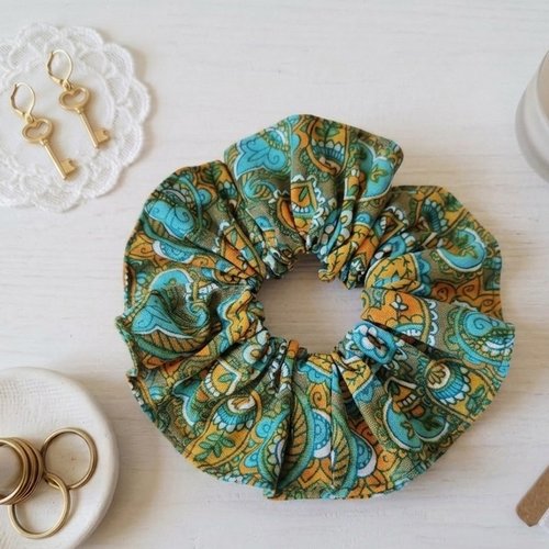 Chouchou coton vert motifs cachemire