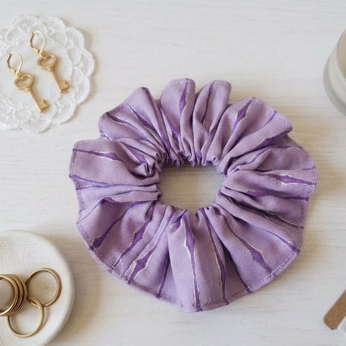 Chouchou coton lilas motifs rayures