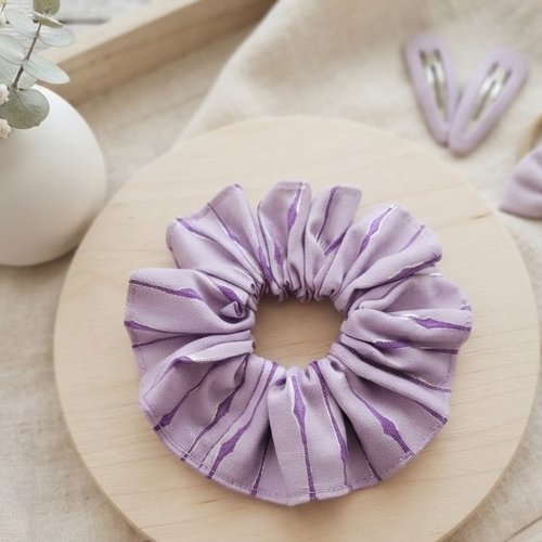 Chouchou coton lilas motifs rayures