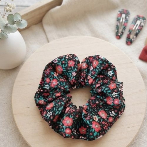 Chouchou coton noir motifs fleurs