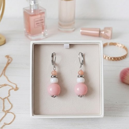 Boucles d'oreilles acier inoxydable et perles en verre