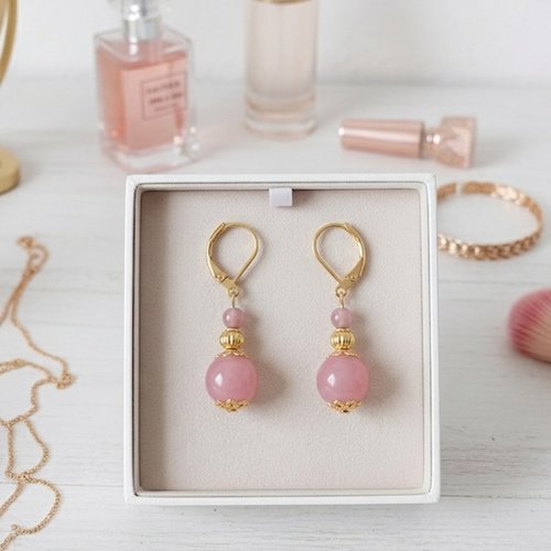 Boucles d'oreilles acier inoxydable doré et perles en verre