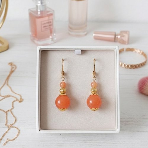 Boucles d'oreilles acier inoxydable doré et perles en verre
