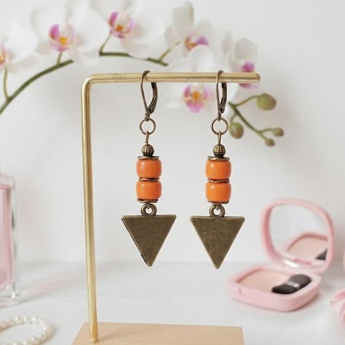 Boucles d'oreilles pendentif métal et perles en verre colonne