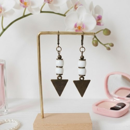 Boucles d'oreilles pendentif métal et perles en verre colonne