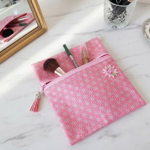 Pochette tissu coton enduit rose
