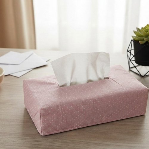 Housse pour boite à mouchoirs saumon pois blancs