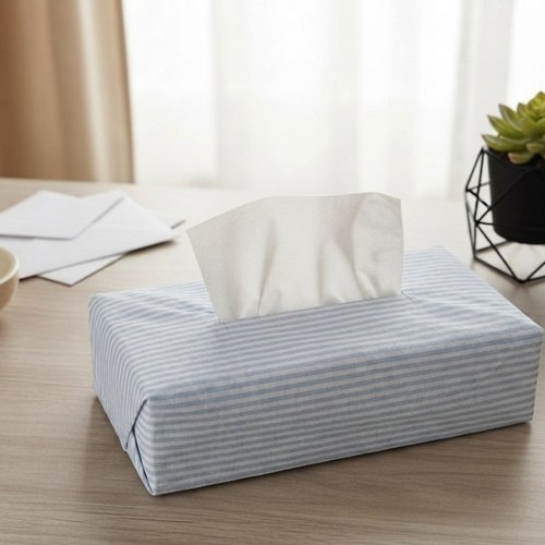 Housse pour boite à mouchoirs bleu ciel rayures blanches