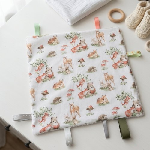 Doudou plat carré coton motifs animaux