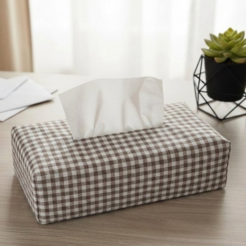 Housse pour boite à mouchoirs coton imprimé vichy marron