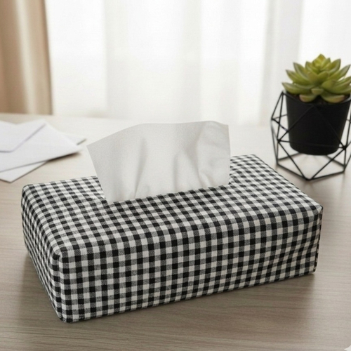 Housse pour boite à mouchoirs coton imprimé vichy noir