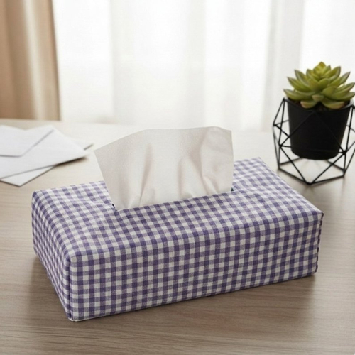 Housse pour boite à mouchoirs coton imprimé vichy violet