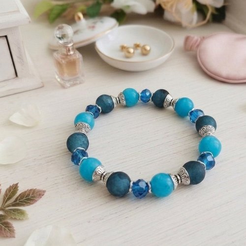 Bracelet perles jade bleues