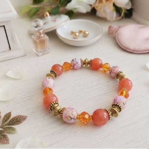 Bracelet perles jade orange