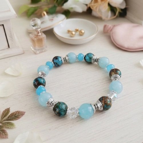 Bracelet perles jade bleues