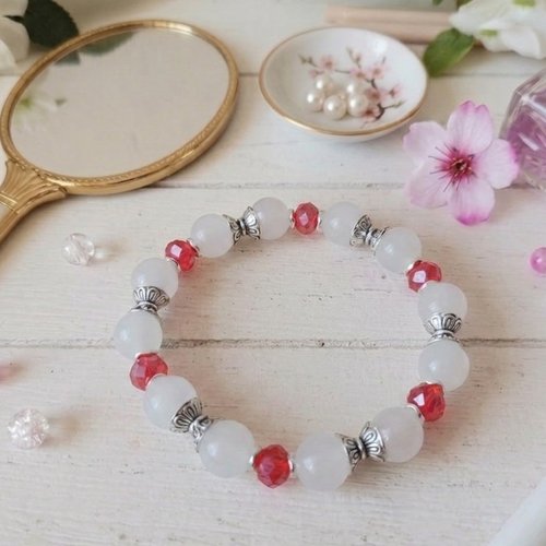 Bracelet perles en verre blanches et rouges
