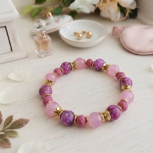 Bracelet perles en verre imitation jade et tréfilé