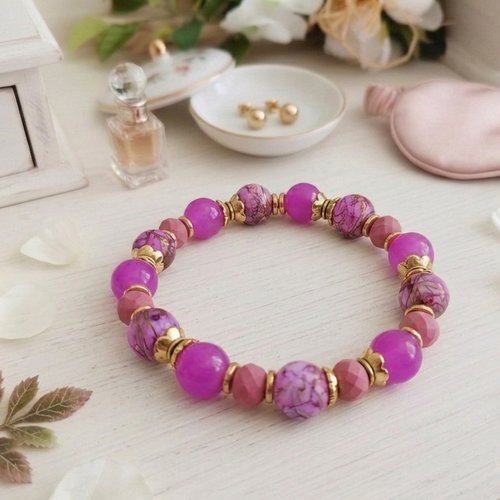 Bracelet perles en verre imitation jade et tréfilé