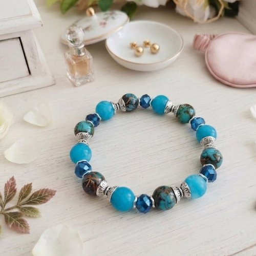 Bracelet perles jade bleues