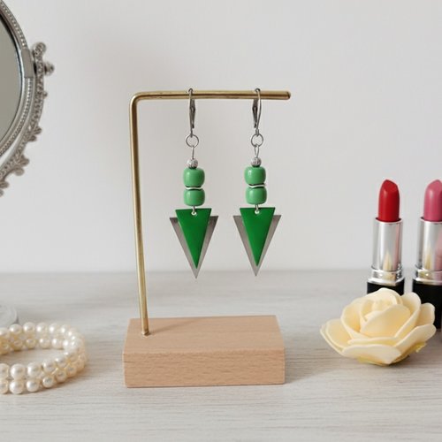 Boucles d'oreilles acier inoxydable pendentif triangle métal et émail