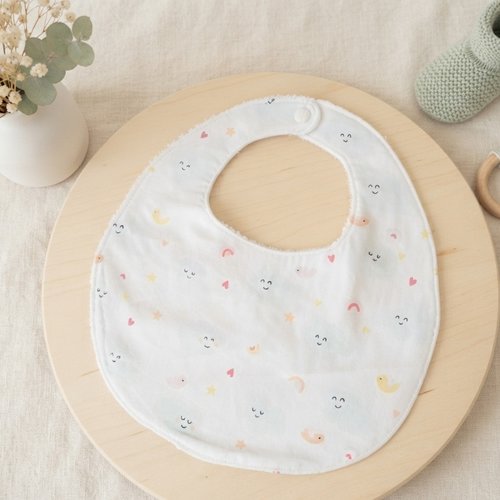 Bavoir bébé coton motif nuages et éponge blanche