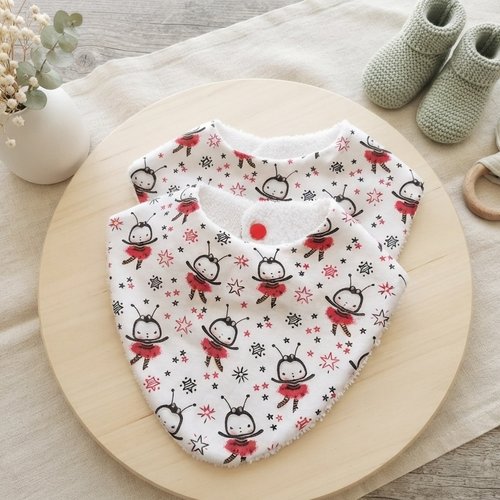 Lot de 2 bavoirs bandana coton et éponge blanche