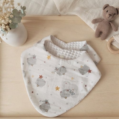 Lot de 2 bavoirs bandana coton blanc et nid d'abeilles