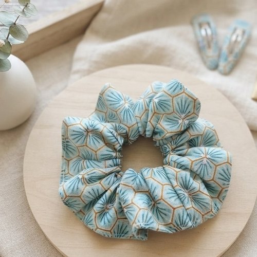 Chouchou coton vert motifs géométriques