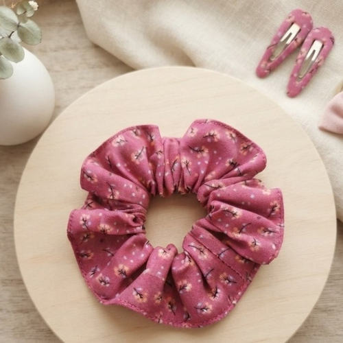 Chouchou coton fuchsia motifs fleurs