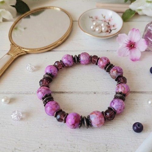 Bracelet perles en verre mauve et violet