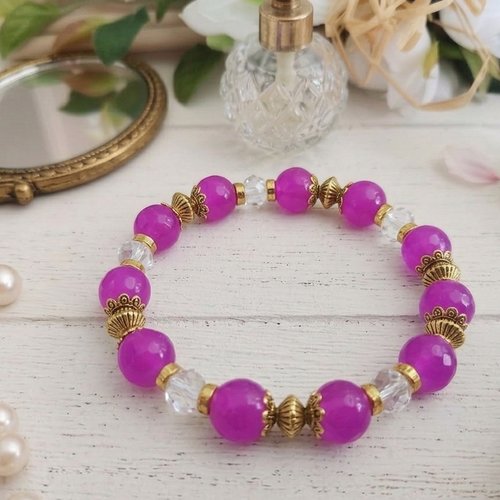 Bracelet perles en verre violet et cristal