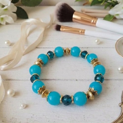 Bracelet perles en verre bleu et turquoise