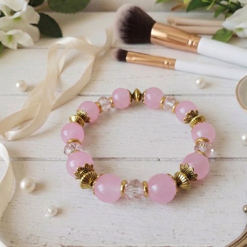 Bracelet perles en verre rose