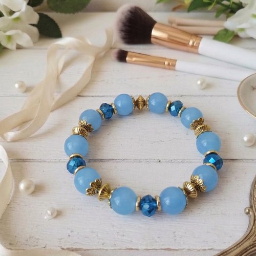 Bracelet perles en verre bleu