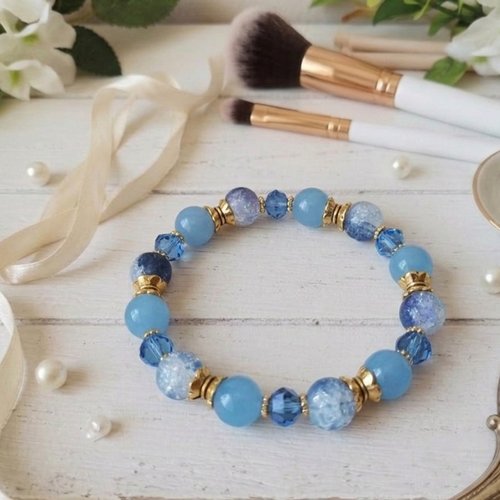 Bracelet perles en verre bleu