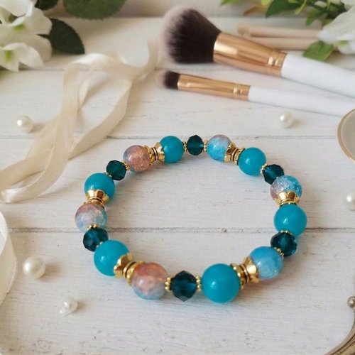 Bracelet perles en verre bleu
