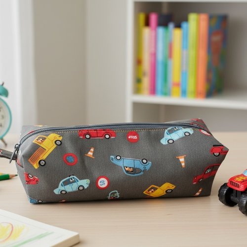 Trousse enfant double entoilage motifs véhicules